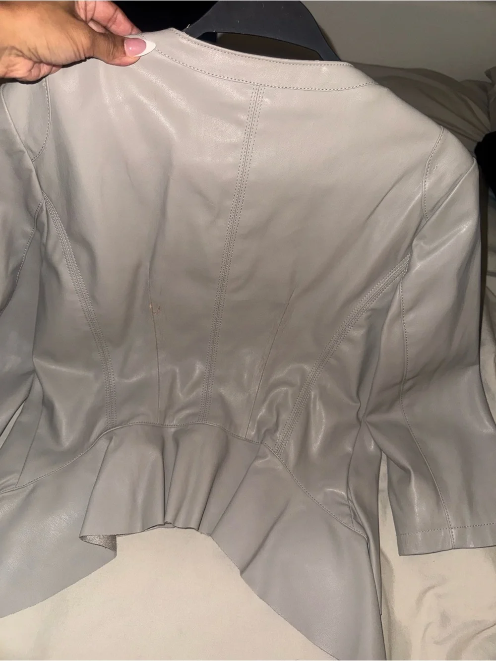 Light Gray Leather Zip-Front Jacket